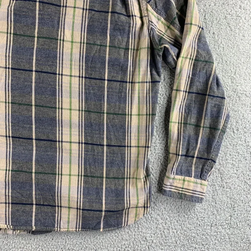 J. Crew Shirt Mens Large Beige Black Flannel Plaid‎ Button Up Midweight Pockets